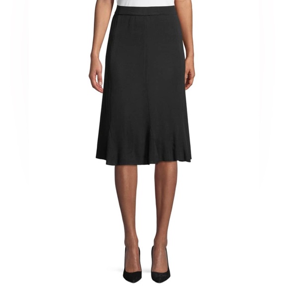 MISOOK FLARED GORED A LINE BLACK SOFT KNIT MIDI SKIRT SZ M - Picture 2 of 6